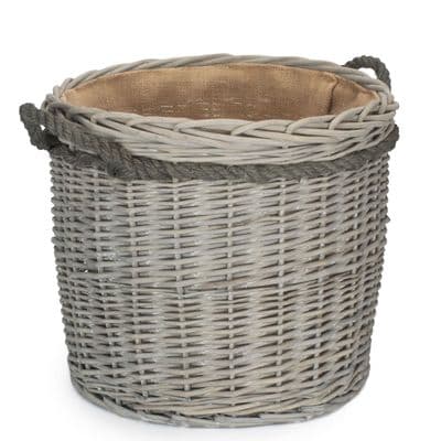 Grey Chunky Wicker Log  Basket 40cm