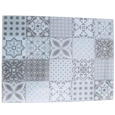 Grey Geometric Glass Cutting & Chopping Worktop Saver (Tiles)
