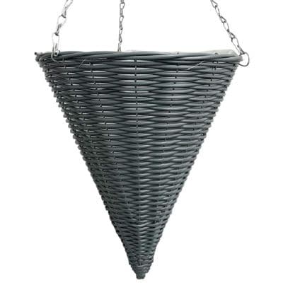 Grey Plastic Wicker Hanging Cone Basket 38cm