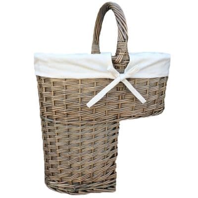 Grey Wash Lined Wicker Slipper Storage Basket
