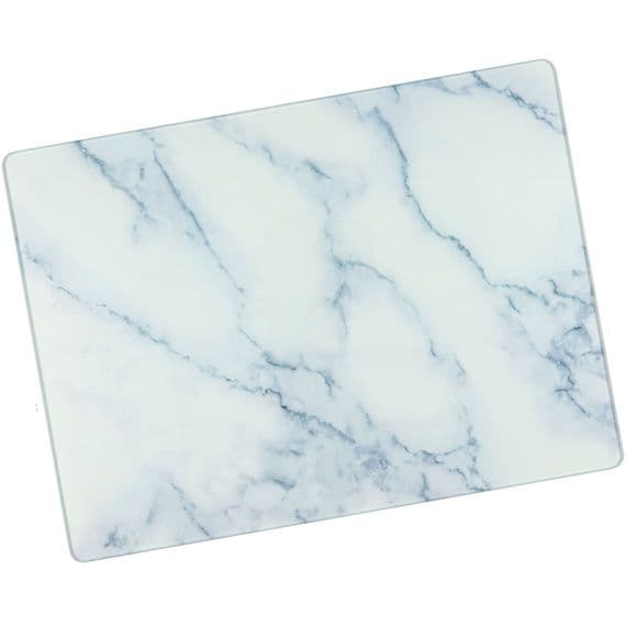 Grey & White Marble Glass Cutting & Chopping Worktop Saver