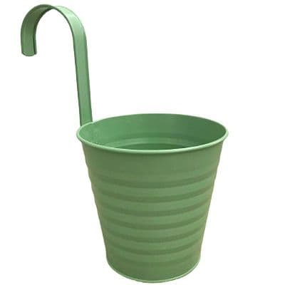 Hanging Olive Green 15cm Ribbed Metal Plant Flower Pot