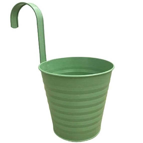 Hanging Olive Green 15cm Ribbed Metal Plant Flower Pot