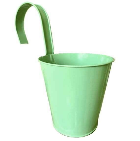 Hanging Sage Green 13cm Metal Plant Pot With Hook