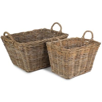 Kubu Grey Nesting 49cm Rattan Wicker Floor Baskets with Handles