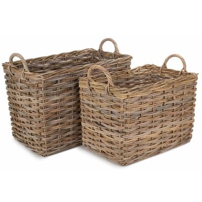 Kubu Grey Nesting Rectangle Rattan Wicker Baskets