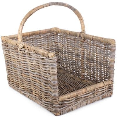Kubu Large 51cm Open Front Rectangle Thick Wicker Log Basket