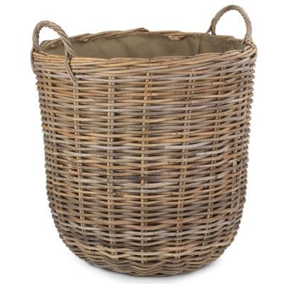 Kubu Large 60cm Round Lined Thick Wicker Storage Basket