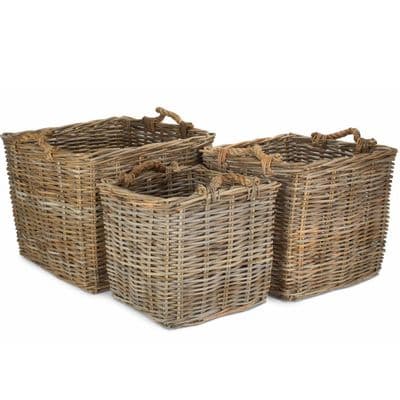 Kubu Nesting Set Square Thick Wicker & Rope Storage Baskets