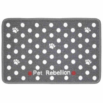 Large 40cm Grey Polka Dot Double Pet Feeding Bowl Mat