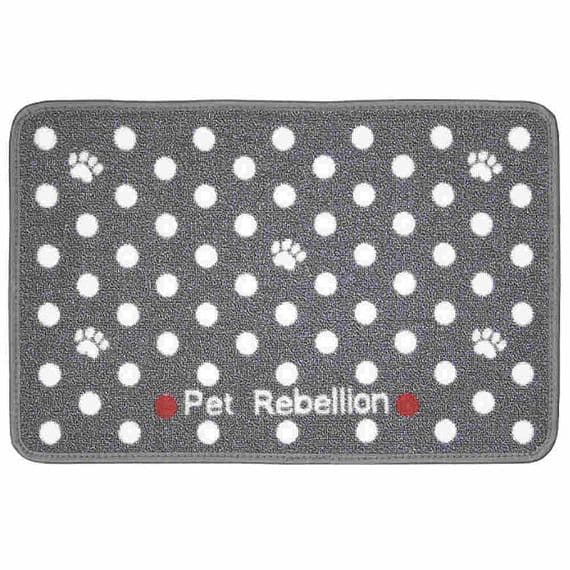 Large 40cm Grey Polka Dot Double Pet Feeding Bowl Mat