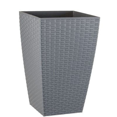 Large Square 45cm Grey Plastic Rattan Wicker Planter