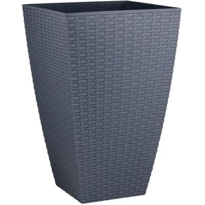Large Square 55cm Grey Plastic Rattan Wicker Planter