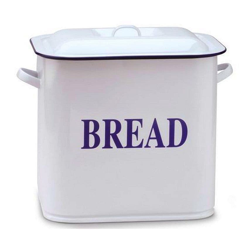 Large Tall White Enamel Metal Bread Bin with Lid