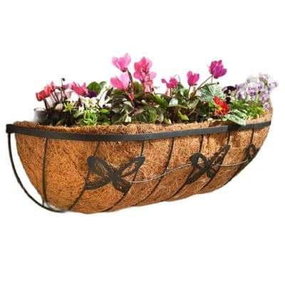 Long 60cm Decorative Black Metal Butterfly Wall Trough with Coir Liner