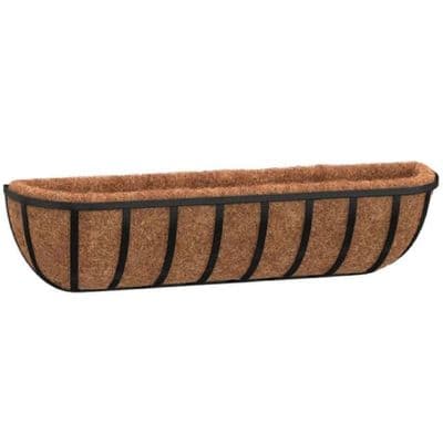 Long 62cm Black Metal Wall Trough with Coir Liner