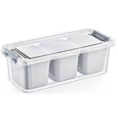 Long Deep 3 Divided Compartment Jewellery Bead Craft Organiser Box (Grey)