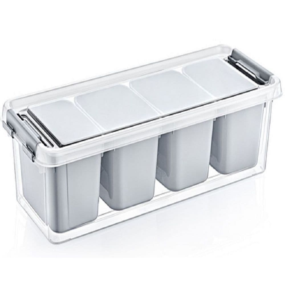 Long Deep 4 Divided Compartment Jewellery Bead Craft Organiser Box Grey