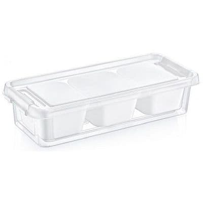 Long Slim 3 Divided Compartment Jewellery Bead Craft Organiser Box (White)