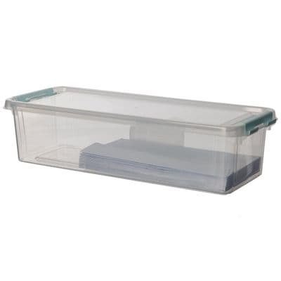 Long Slim 3.5L 37cm Clear Plastic Pen Pencil & Ruler Storage Organiser Box