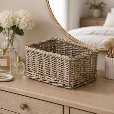 Marlow Small 24cm Grey Wicker Storage Organiser Basket