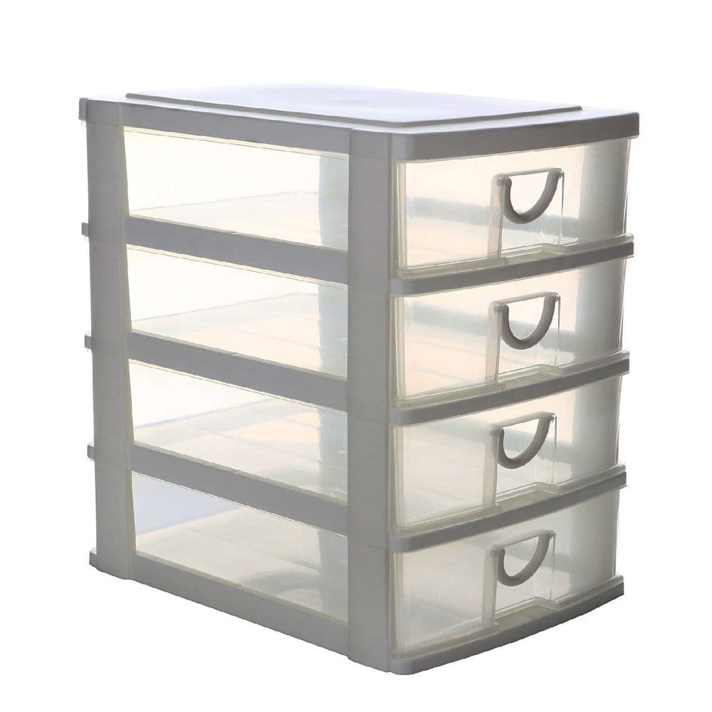 Mini 14cm Clear & Grey Plastic Desk Storage Drawers Tower