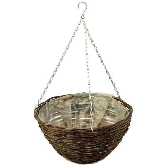 Natural Willow Wicker Hanging Basket with Liner 40cm