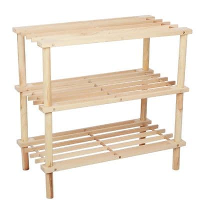 Natural Wooden 3 Tier Shoe Organiser Rack