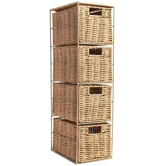 Natural Woven Space Saving Storage Drawers Tower