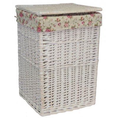 New England White Washed Square Wicker Laundry Bin Basket Vintage Rose Medium H 50 x W 33cm