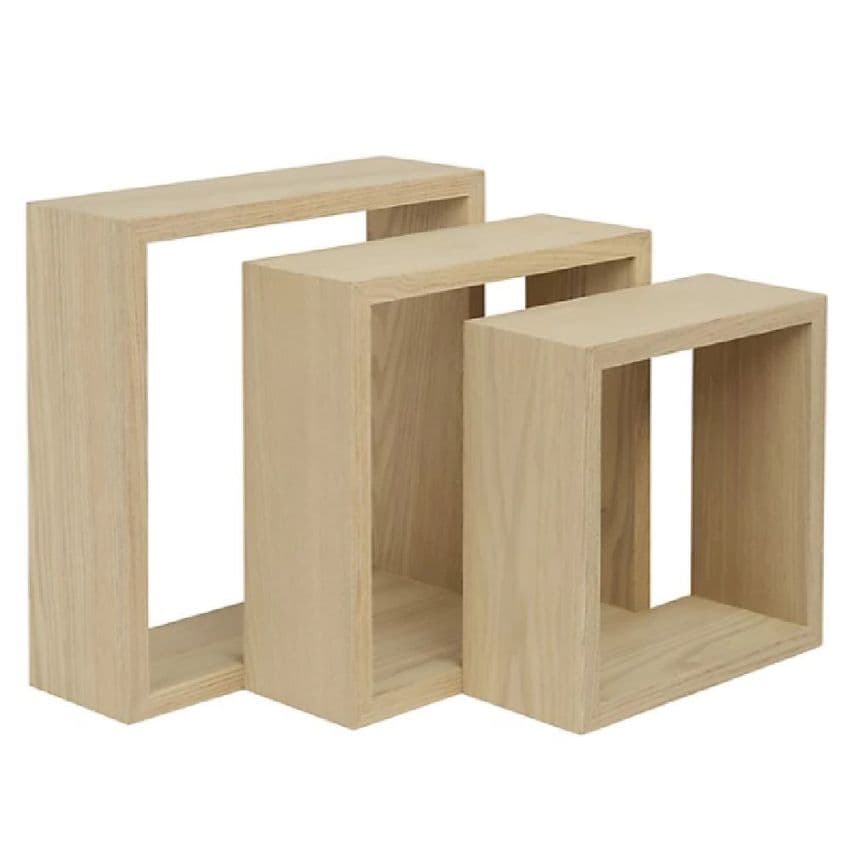 Oak Floating Wall Mounted Cube Box Shelves