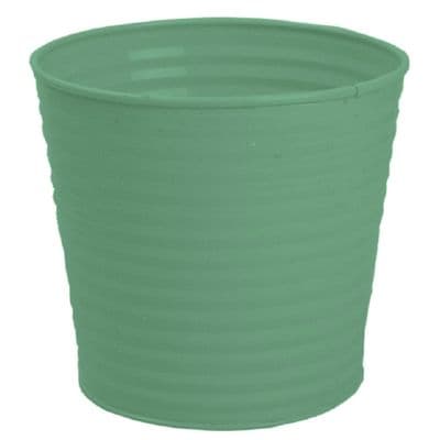 Ribbed Green 13cm Metal Plant Pot