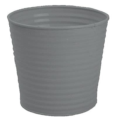 Ribbed Grey 13cm Metal Plant Pot