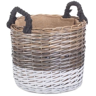 Round 36cm Dipped Striped Wicker Log Basket