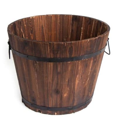 Round 40cm Wooden Barrel Planter