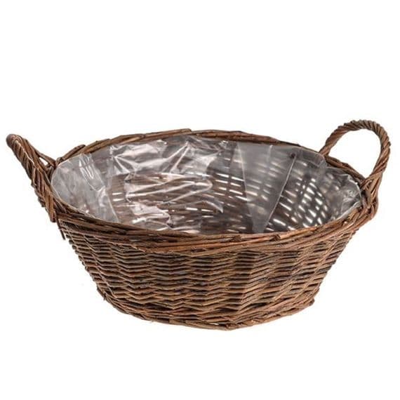 Round Shallow Lined Wicker Planter Basket 30cm
