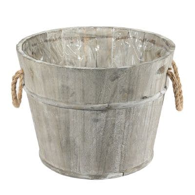 Round White Lined Wooden Planter 25cm