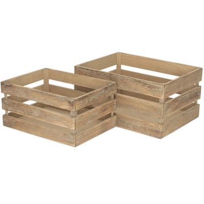 Set of 2 Oak Effect Wooden Crates