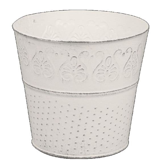 Small 13cm Vintage Embossed Cream Metal Plant Pot