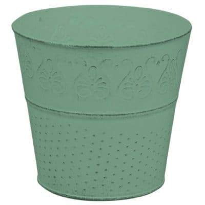 Small 13cm Vintage Embossed Green  Metal Plant Pot
