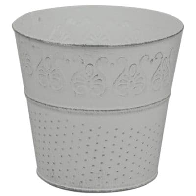 Small 13cm Vintage Embossed Grey Metal Plant Pot