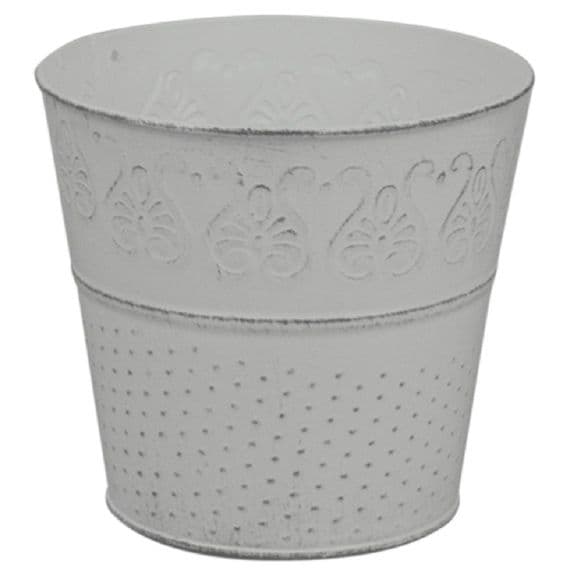Small 13cm Vintage Embossed Grey Metal Plant Pot