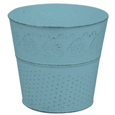 Small 13cm Vintage Embossed Teal Blue  Metal Pot