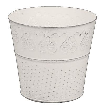 Small 13cm Vintage Embossed White Metal Plant Pot