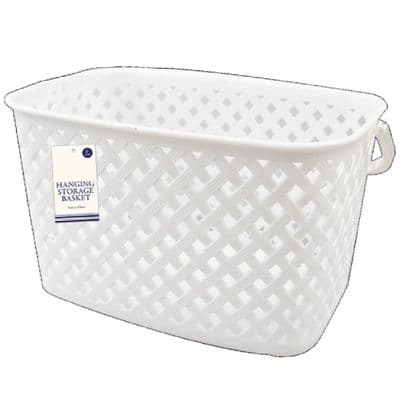 Small White Plastic Rattan Carry Handle Storage Basket 22x12cm