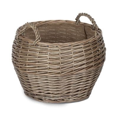 Suffolk Curved Round Lined 35cm Wicker Kindling Basket