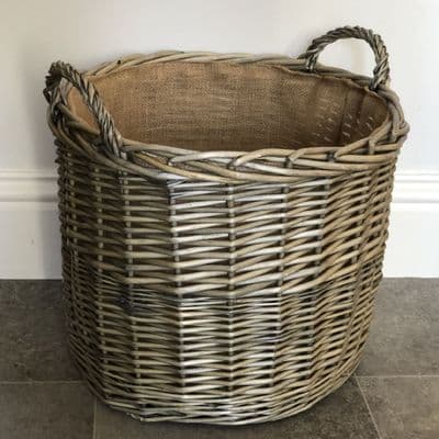 Suffolk Large Straight Round 42cm Antique Wash Wicker Log  Basket