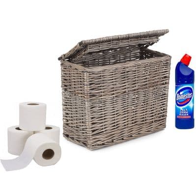 Suffolk Lidded Wicker Toilet Roll & Cleaning Basket