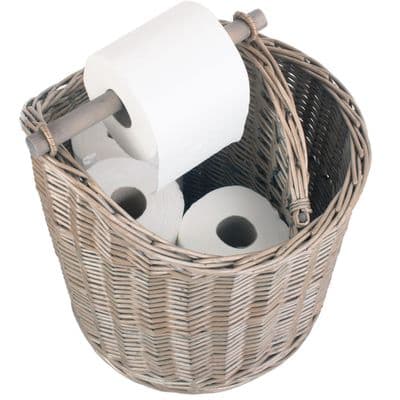 Suffolk Round Wicker Toilet Roll Holder & Magazine / Book Basket