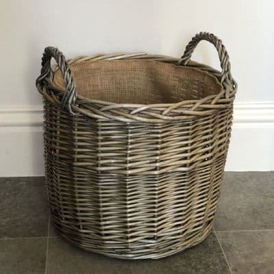 Suffolk Straight Round 36cm Antique Wash Wicker Log  Basket